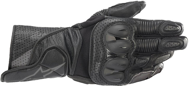 SP-2 v3 Leather GlovesConstructed from a supple and highly durable full-grain leather chassis to provide core abrasion resistance and durabilityPalm and finger sidewalls are reinforced with supple goat's leather for feel and performance fitMain shell reinforcement is provided by leather coverage over first and second fingers and cuffSynthetic suede reinforcements on palm and landing zones for maximum abrasion resistanceErgonomic, advanced compound and MotoGP-derived TPU slider on palm is backed with EVA foam for impact performanceAlpinestars' robust yet flexible compound knuckle guard provides exceptional impact and abrasion protectionStrategically positioned impact absorbing EVA foam for additional impact performanceAlpinestars' patented finger-bridge prevents excessive finger roll and separation during impactsExtensive sport knuckle gusset opening on thumb allows flex and freedom of movementPerforated cuff, leather top panel and ventilated finger sidewalls to help keep the hands coolCuff side leather padded patches to enhance protectionPre-curved finger construction reduces rider fatigueWide hook-and-loop wrist closure for easy entry and secure fasteningTouchscreen compatible fingertip area on index and thumb for use with smartphones and GPS systemsEN 13594 2015, Level 1 KP