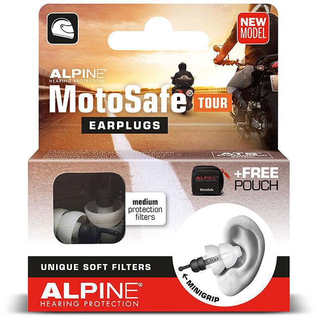 Alpine са една от малкото фирми производители в света, чиито [b] основен бизнес е защитата на слуха [/b]с основна цел тази защита да бъде възможно най-достъпна. Освен това семейният бизнес от години е ангажиран с темата за увреждане на слуха на световно ниво.[b]CE certification[/b] - всички Alpine протектори за уши са CE сертифицирани. Това от своя страна означава, че всички техни тапи за уши отговарят на изискванията на ЕС в областта на сигурността, здравето и околната среда. Това напълно се вписва в тяхната амбиция за корпоративна социална отговорност.С Alpine Motosafe тапи за уши никога няма да имате свистене в ушите след дълго каране. По този начин се предотвратяват увреждания на слуха и чувството на умора, дължащо се на шума от вятъра.При скорост от 120km в час шумът от вятър под каската средно е 98 dB. Това означава че може да получите увреждане на слуха в рамките на седем минути каране в такива условия. Много по-рано се появява чувството на умора, което ви прави много по-малко концентрирани в трафика. Тапите за уши Alpine Motosafe Tour заглушават вредните звуци без да създават усещането за запушени уши.Трафикът, навигацията, системите за комуникация и самият двигател остават достатъчно чуваеми, благодарение на иновативните Alpine Acoustic Filters.Скорост / Степен на шум под каската, създаден от шума на вятъра / Максимум време без риск от увреждания на слуха без използване на заглушителни тапи:100км в час / 94 dB / 15 минути;120км в час / 98dB / 7 минути;140км в час / 102 dB / 3 минути;160км в час / 106 dB / 90 секунди;[b]Тапите за уши Alpine MotoSafe Tour  са идеални при пътувания, обиколки и при каране по пътя.[/b]Alpine предлагат тапи за уши с различна степен на заглушаване на вредните шумове, измежду които да направите избор според ситуацията - Alpine Motosafe Tour със степен на защита на слуха до 27dB и Alpine Motosafe Race със степен на защита на слуха до 30dB.Например, на писта или с отворена каска ще са ви необходими Alpine MotoSafe Race, които са с по-висока степен за заглушаване. [b]Alpine Motosafe Tour пасват перфектно към ухото.[/b]За изработка на тапите е използван устойчив и гъвкав  AlpineThermoShape ™  материал, който в следствие топлината на ухото и собствената си мекота ляга по формата на ушния канал. Тапи Alpine MotoSafe също така са и единствените тапи на пазара с меки филтри, което ги прави удобни дори и под каската. Материалът AlpineThermoShape ™ не съдържа силикон. Тапите не се изпотяват, което би довело сърбеж и раздразнение. Може да ги носите цял ден без да изпитате  дискомфорт.В комплект с тапите получавате и малка чантичка за съхранение, която може да закачите и на ключодържателя си, за да сте сигурни че няма да ги забравите.[b]Предотвратява увреждане на слуха и умора от шум от вятъра.Трафикът и системите за комуникация остават чуваеми.Идеален избор за пътувания, обиколки и магистрали.Единствените тапи за уши с меки филтри.Удобни и под каската.Перфектно прилепване благодарение на използвания AlpineThermoShape ™ материал.Мек материал без силикон.Малка чантичка за съхранение.За многократна употреба.[/b]