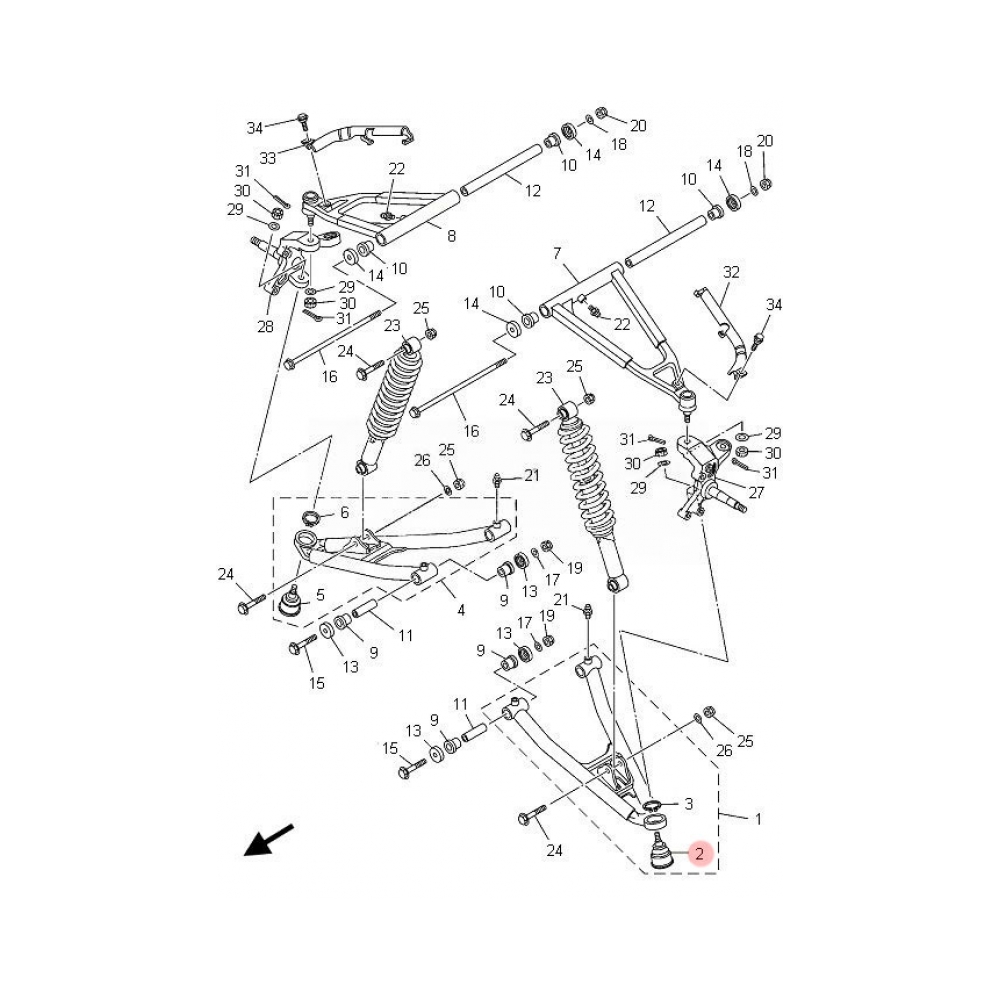 Yamaha Шарнирен болт OEM Yamaha YFM700R Raptor 06-26, YFZ450R 09-26, YFM700 Grizzly 07-12 - изглед 3