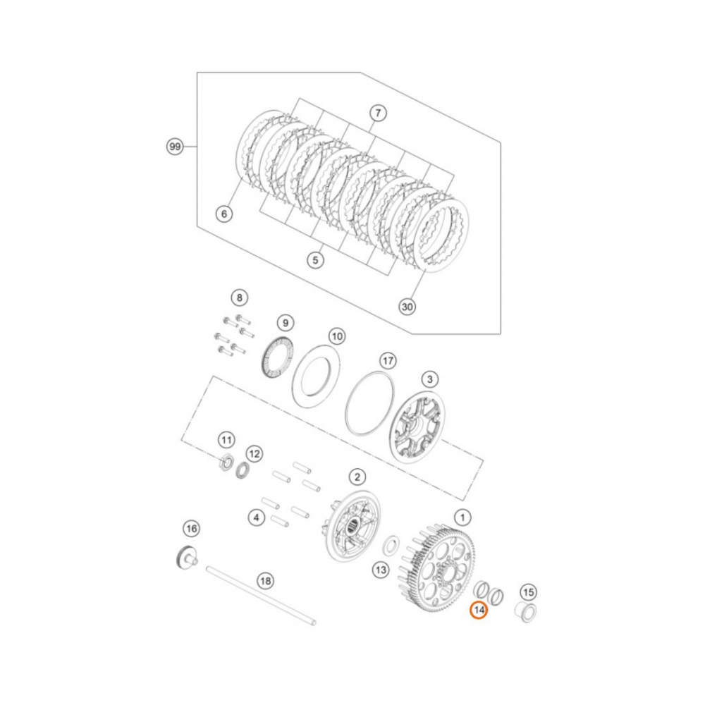 KTM Иглен лагер касета за съединител OEM KTM 250/350EXC-F 24-26, 450EXC-F 12-26, 350SX-F 23-26, 300EXC 17-26; Husqvarna TE300 17-26 - изглед 2