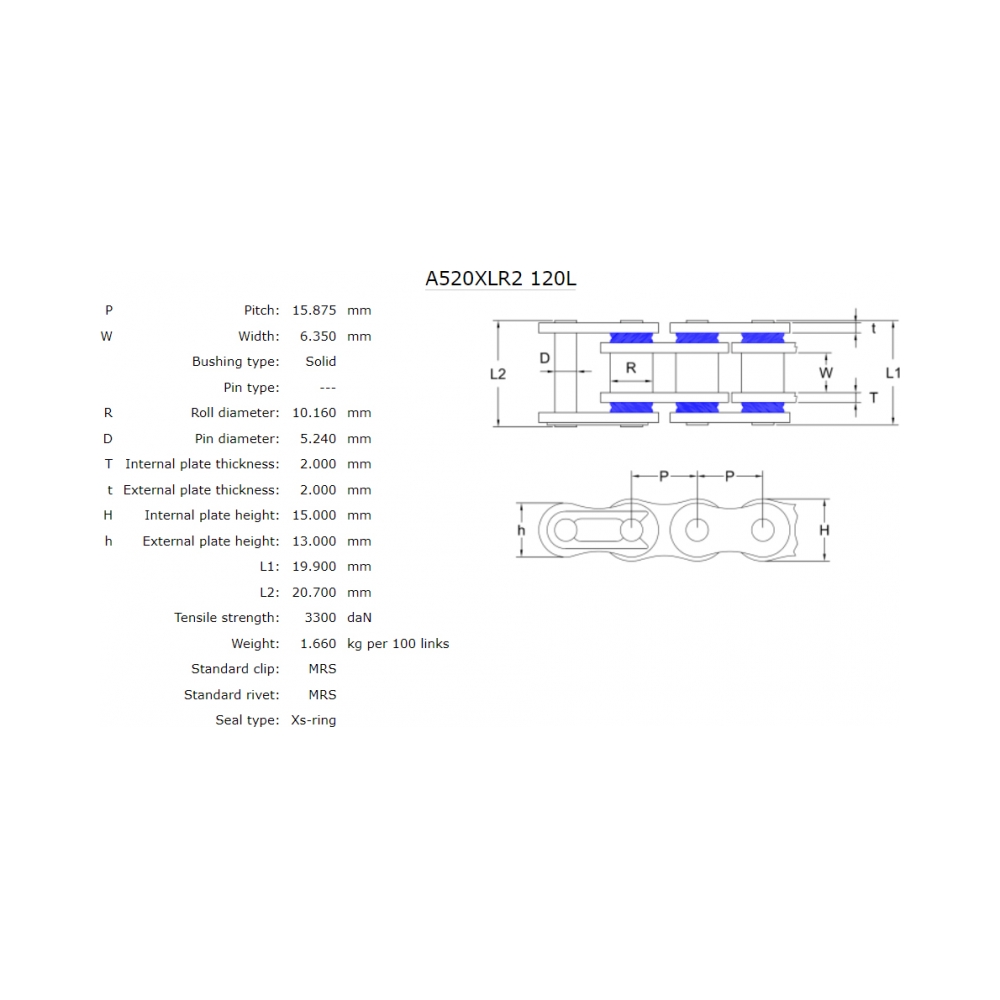 AFAM Мотоциклетна верига XLR2 Steel ARS 520/120L - изглед 2