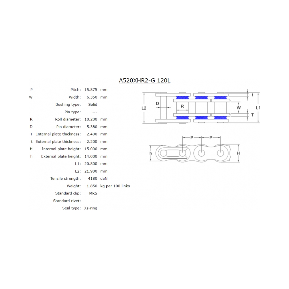 AFAM Мотоциклетна верига XHR2-G Gold MRS 520/120L - изглед 2