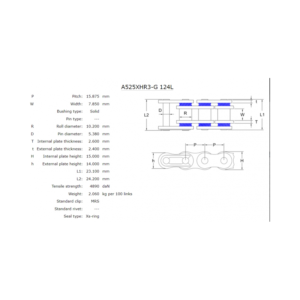 AFAM Мотоциклетна верига XHR3-G Gold MRS 525/124L - изглед 2