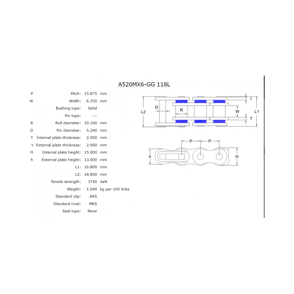 AFAM Мотоциклетна верига MX6-GG Gold ARS 520/118L - изглед 2