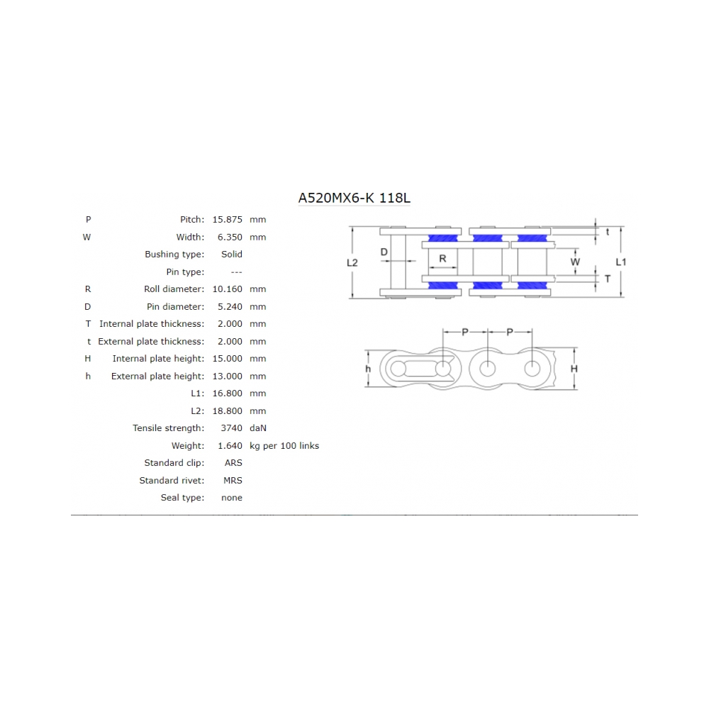 AFAM Мотоциклетна верига MX6-K Black ARS 520/118L - изглед 2