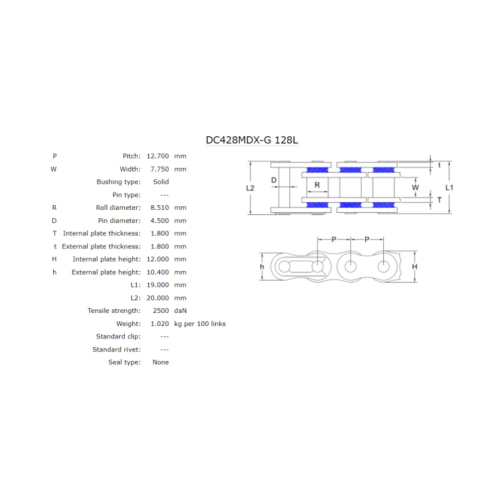 DC Мотоциклетна верига DC428MDX-G Gold Clt 428/128L Clt Gold - изглед 2