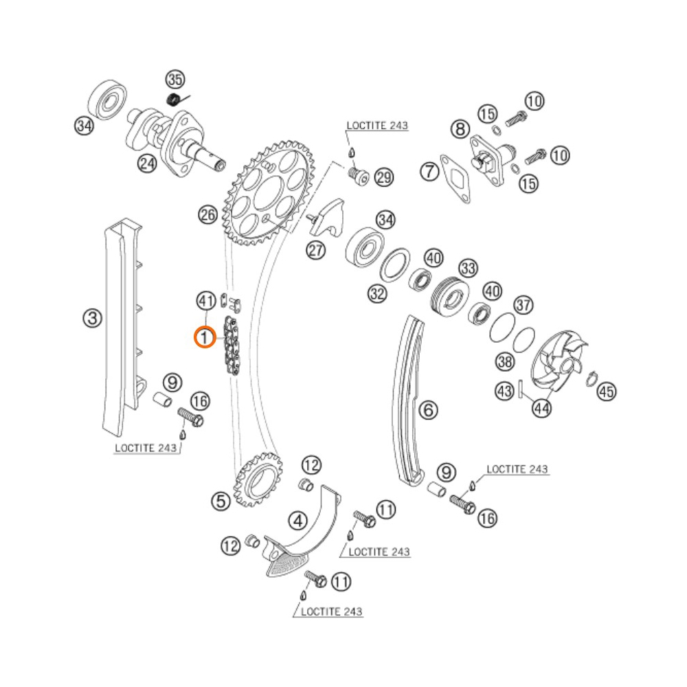 KTM Ангренажна верига KTM EXC250 01-06, EXC450-525 03-04, SX450-525 03-04 - изглед 2