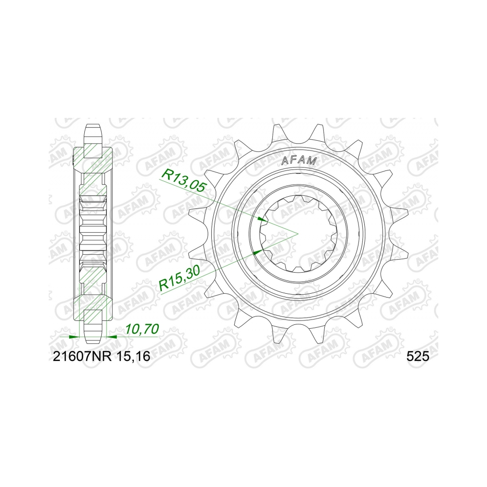 AFAM Преден зъбак с гума 16 Зъба/ 525 Yamaha FZ8N/8S Fazer 10-16, MT07/09/10, Tracer 7/9, XSR700/900, YZF R1/R7 - изглед 1