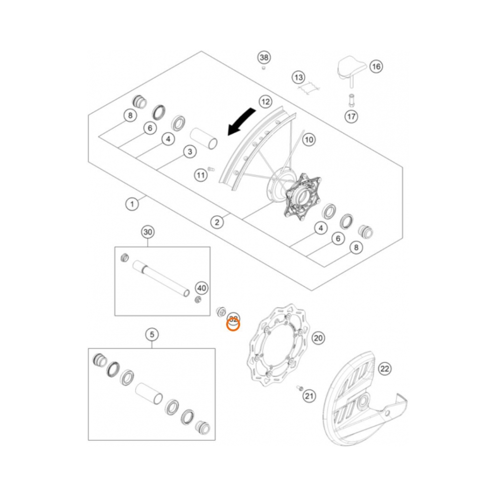 KTM Гайка предна ос KTM SX/SX-F 23-25, EXC/EXC-F 24-25 - изглед 3