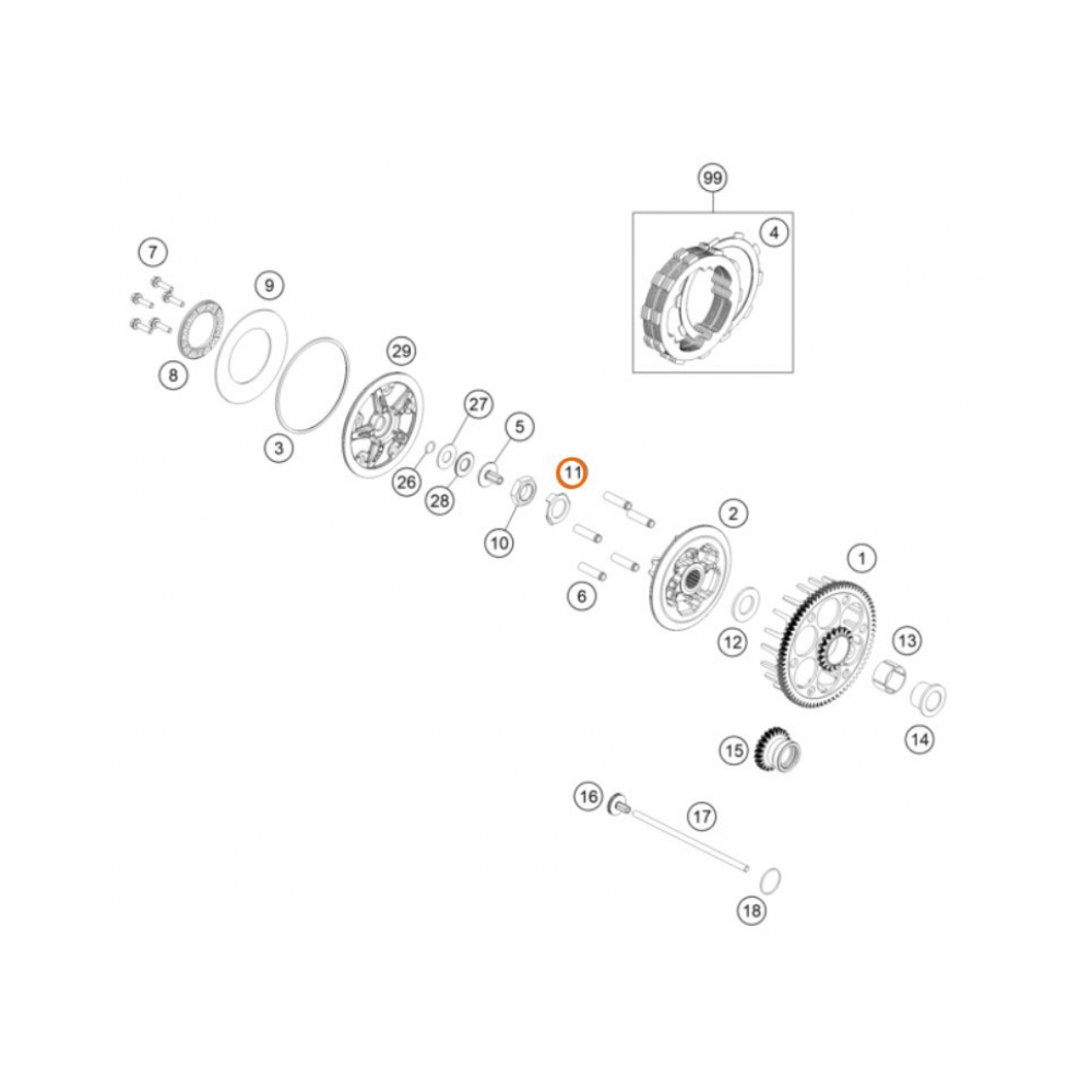 KTM Законтряща шайба съединител KTM EXC300 12-22, 350EXC-F 17-22, 450EXC-F 12-23; Husqvarna TE300 18-22, FE350 18-22 - изглед 3