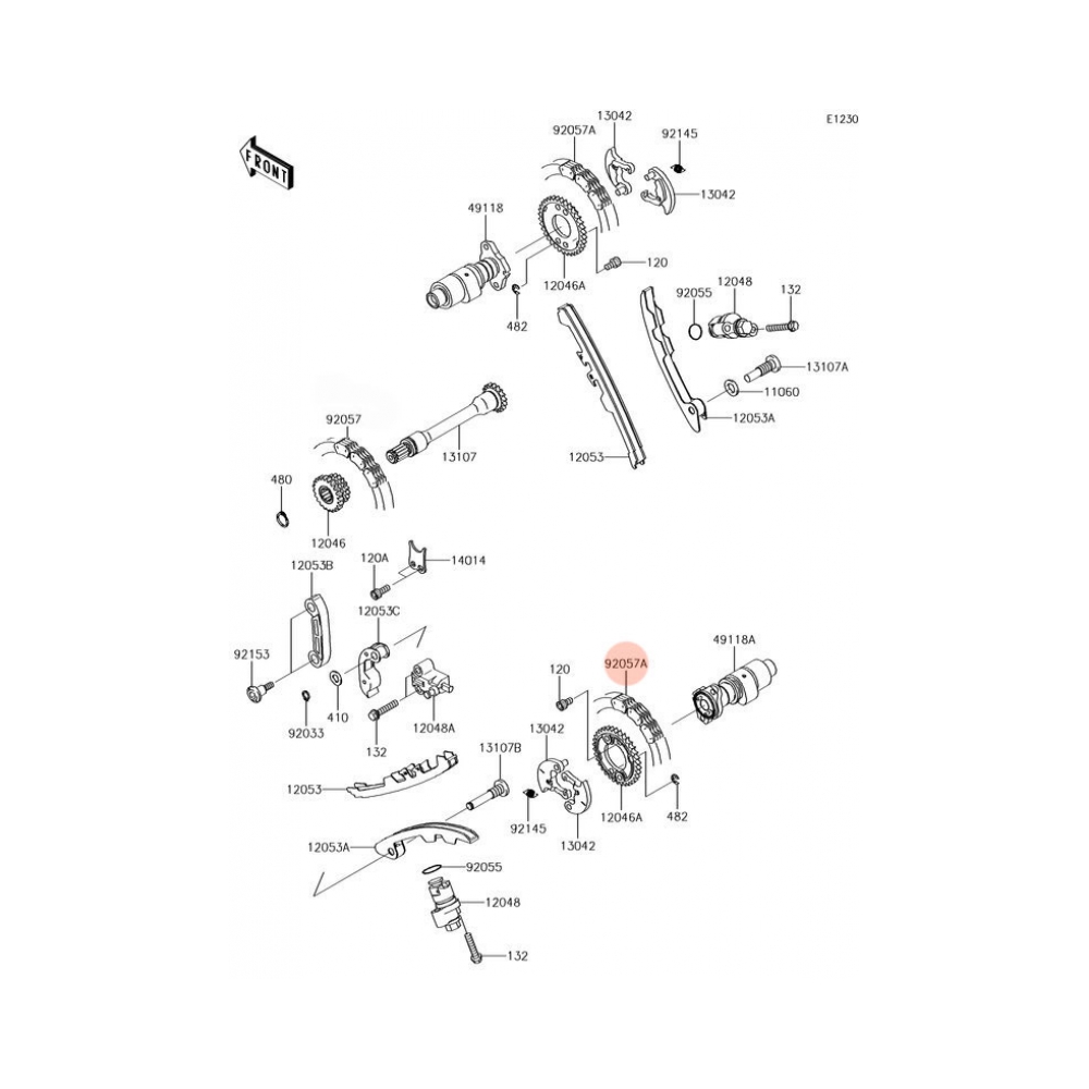 Kawasaki Ангренажна верига OEM Kawasaki KVF650 Brute Force 06-13, KVF750 Brute Force 05-23, Teryx 750 08-11, KFX700 04-09 - изглед 2
