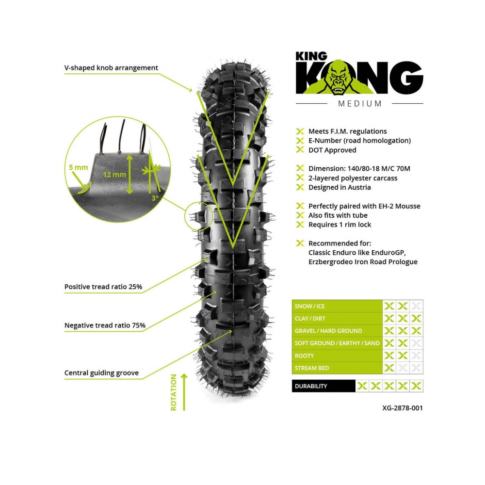 X-Grip Задна гума X-GRIP King Kong 140/80-18 M/C 70M M+S - изглед 6