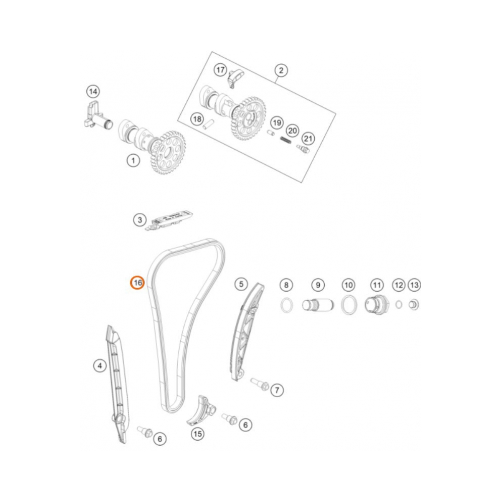 KTM Ангренажна верига KTM 250/350 EXC-F 17-23, 250/350 SX-F 16-22; Husqvarna FE250/350 17-23, FC250/350 16-22 - изглед 2