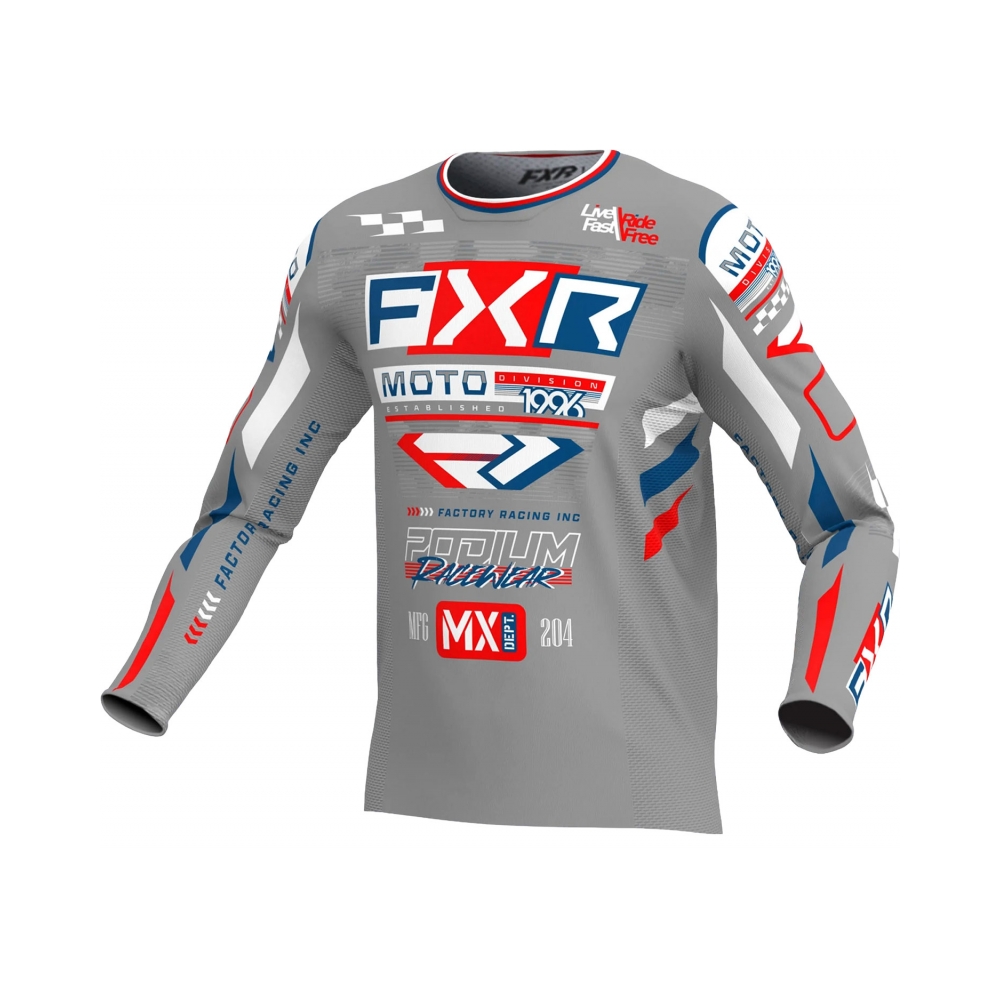 FXR Тениска Podium Gladiator MX25 Grey White Red - изглед 1 - BobiMX.com FXR Тениска Podium Gladiator MX25 Grey White Red - изглед 1