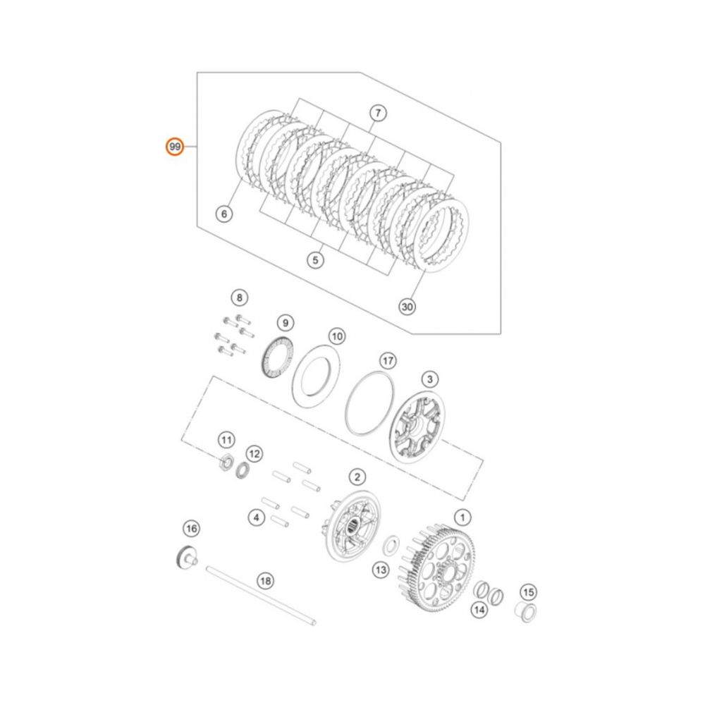 KTM Комплект съединител OEM KTM 250SX-F 19-26, 350SX-F 19-26; Husqvarna FC250/350 19-26 - изглед 2
