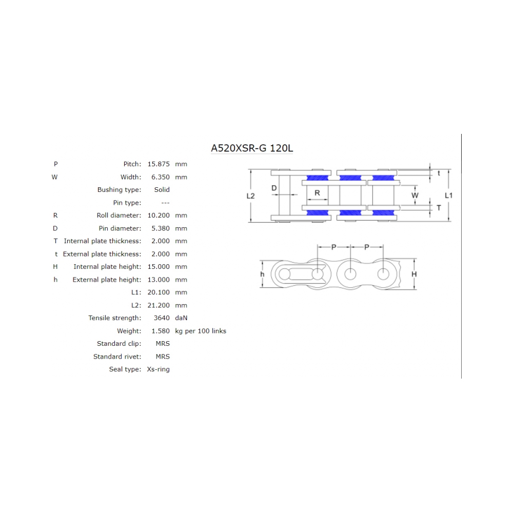 AFAM Мотоциклетна верига XSR-G Gold MRS 520/120L - изглед 2