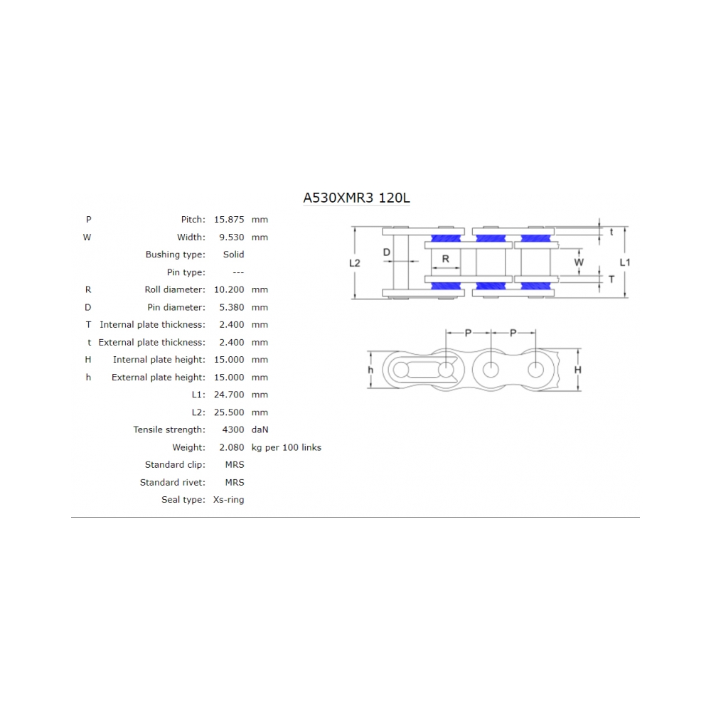 AFAM Мотоциклетна верига XMR3 Steel MRS 530/120L - изглед 2