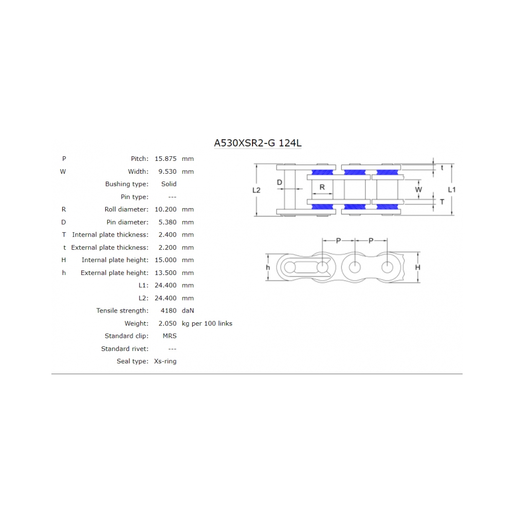 AFAM Мотоциклетна верига XSR2-G Gold MRS 530/124L - изглед 2