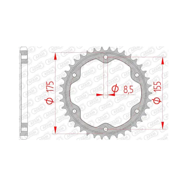 AFAM Заден Стоманен Зъбак 38 Зъба/ 525 KTM 1290 Super Duke R 14-23, 1290 Super Duke GT 16-24, 1390 Super Duke R 24-25