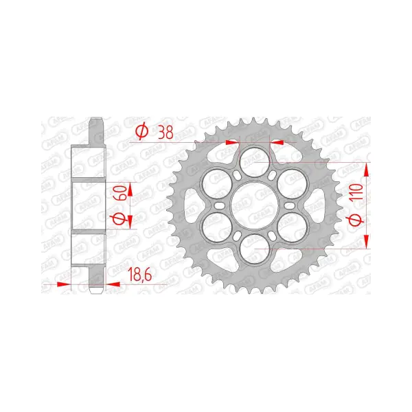 AFAM Заден стоманен зъбак 525 Ducati 1198 09-11, 1098/1098S 07-08, 1098R 08-09