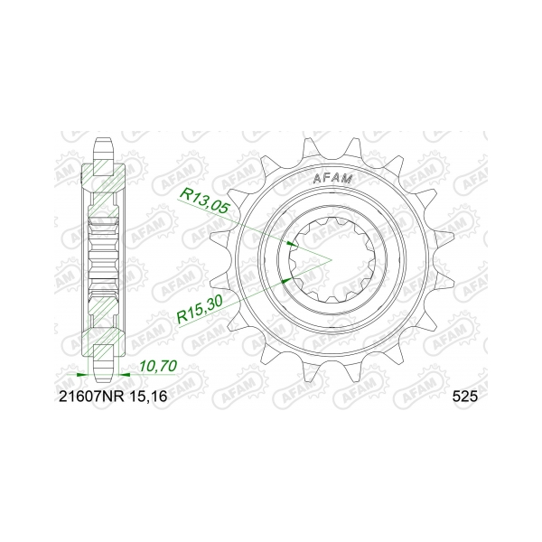 AFAM Преден зъбак с гума 16 Зъба/ 525 Yamaha FZ8N/8S Fazer 10-16, MT07/09/10, Tracer 7/9, XSR700/900, YZF R1/R7